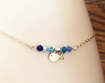 Gold Whale Anklet - Swarovski Crystal Gold Filled Ankle Bracelet
