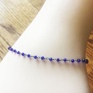 Blue Bead Ankle Bracelet - Blue Beaded Anklet - Sapphire Blue Anklet - Beaded Foot Jewelry - Something Blue Ankle Bracelet - Blue Jewelry