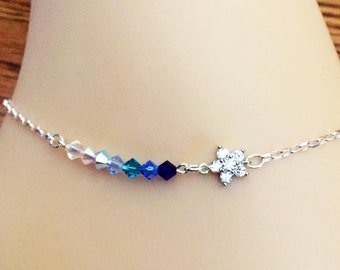 Something Blue Swarovski Crystal Anklet with Sterling Silver Chain and Sparkly Flower