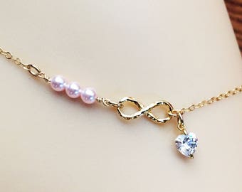 Crystal Heart Bridal Anklet – Gold Filled Infinity, Swarovski Pearl