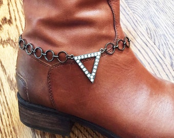 CZ Triangle Boot Anklet – Gunmetal Boot Jewelry