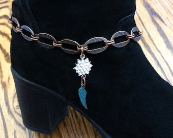 Copper Boot Chain – Feather & Crystal Boot Jewelry