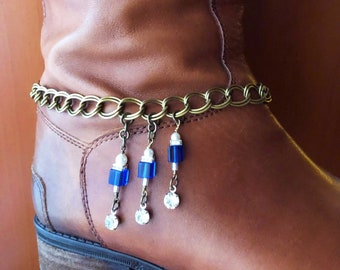 Something Blue Boot Jewelry - Swarovski Crystal Boot Bracelet - Swarovski Pearl Boot Anklet - Bronze Boot Chains - Boot Accessories