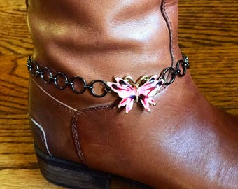 Farfalla gioielli Boot - farfalla rosa Boot Bracciale - Boot Bling - cavigliera Gunmetal Boot - Boot rosa accessori - canna di fucile Boot catene