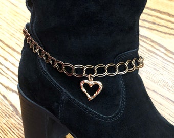 Heart Boot Bracelet - Heart Boot Jewelry - Boot Bling - Gold Heart Jewelry - Swarovski Pearl  Boot Anklet - Boot Chains - Copper Chains