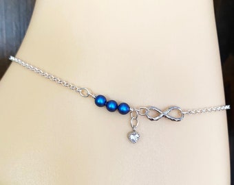 Something Blue Anklet • Silver CZ Ankle Bracelet • Silver Infinity Jewelry • Silver Heart Anklet • Heart Jewelry • Diamond-like Heart Anklet