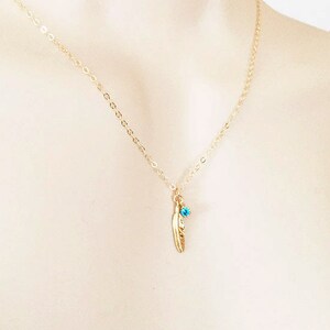Gold Feather Turquoise Minimalist Necklace - Layered Necklace - Minimalist Jewelry - Gold Filled Chain - Something Blue - Dainty Necklace