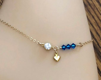 Swarovski Crystal & Gold Heart Anklet – Something Blue Bridal Jewelry