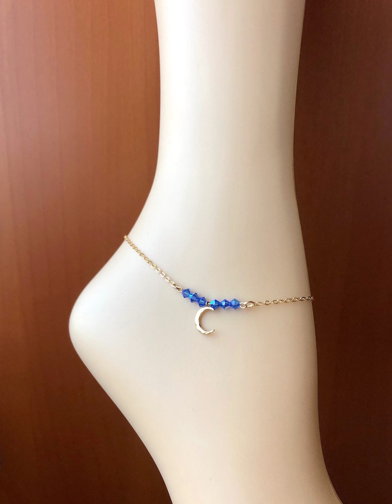 Gold Moon Anklet Swarovski Sapphire Crystal Anklet crescent Etsy