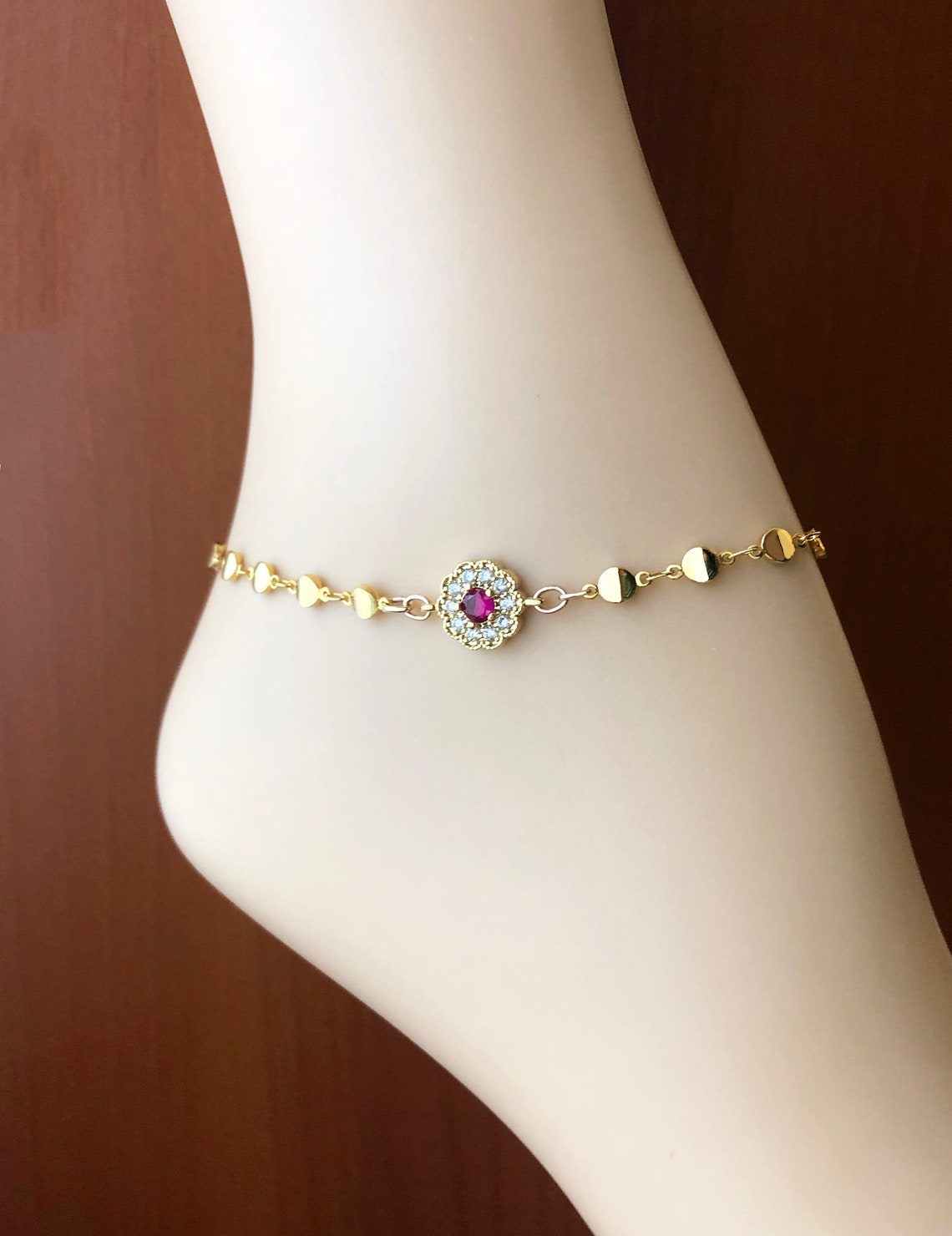 Ruby Anklet Gold Anklet Indian Anklet Sparkly Anklet Etsy
