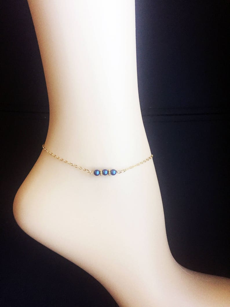 Swarovski Anklet Blue Gold Anklet Something Blue Anklet Gold Filled Chain Blue Ankle Bracelet Wedding Anklet Wedding Gift image 5