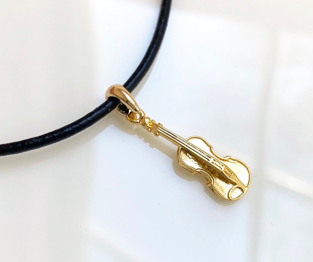 Violin Leather Necklace Violin Jewelry 16K Gold Plated Etsy