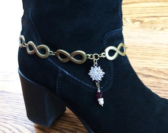 Infinity Boot Jewelry - Bronze Boot Chains - Boot Bling - Swarovski Pearl Boot Bracelet - Sparkly Boot Anklet - Shoe, Boot Accessories