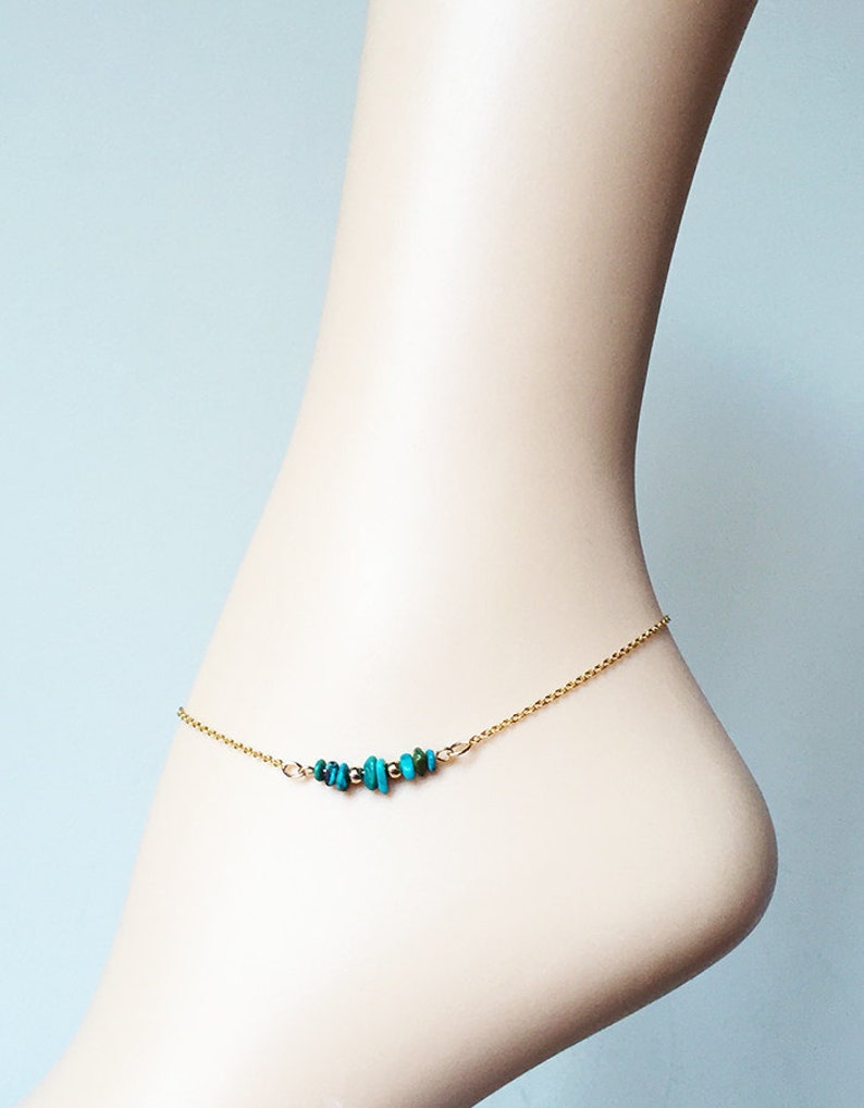 Turquoise AnkletGenuine Turquoise Ankle BraceletGold Bead Etsy