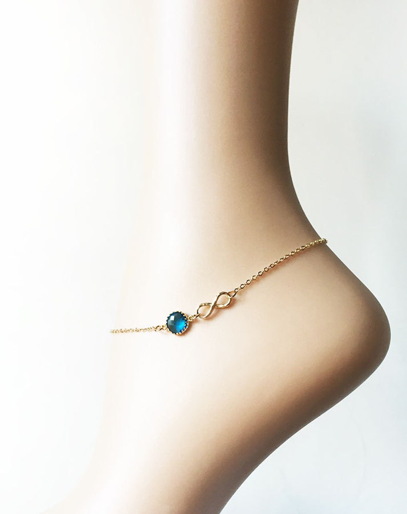 Gold Infinity Anklet 'capri Blue'faceted Framed Blue - Etsy