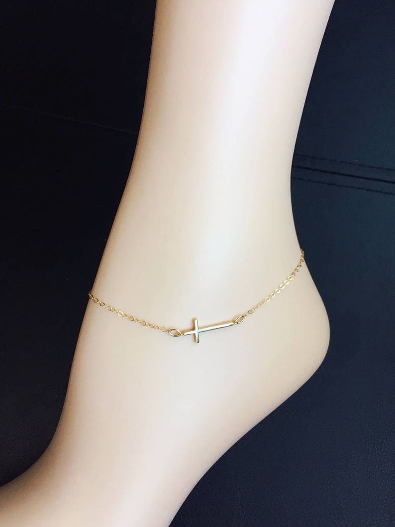 Gold Cross Anklet Sideways Cross Ankle Bracelet Gold Etsy