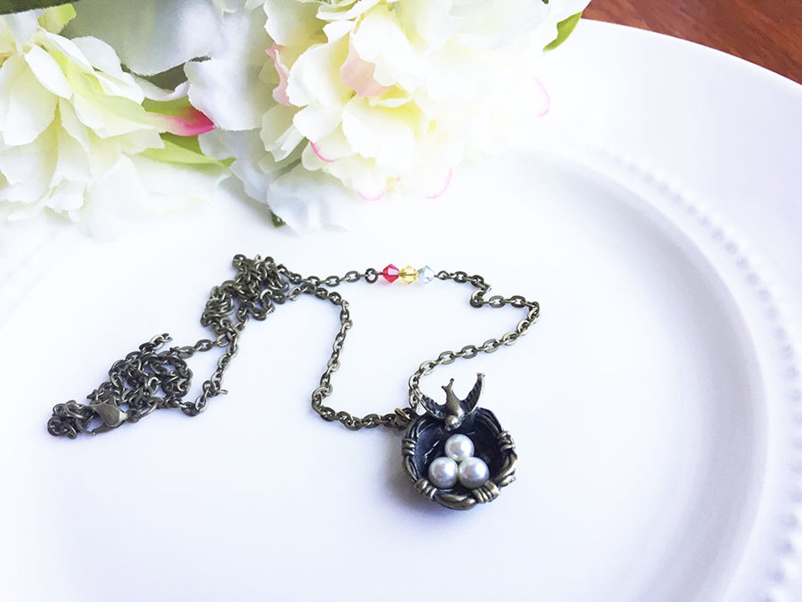 Bird's Nest Necklaceswarovski Birthstones of Your Choice Etsy