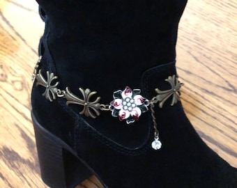 Bronze Fleur de Lis Boot Bracelet – Flower Anklet with Crystal