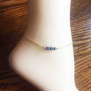 Swarovski Anklet Blue Gold Anklet Something Blue Anklet Gold Filled Chain Blue Ankle Bracelet Wedding Anklet Wedding Gift image 3