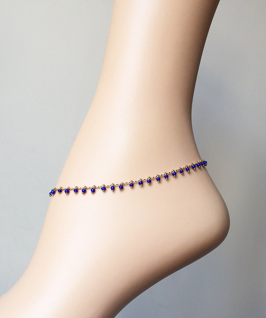 Blue Anklet String Blue Bead Gold Anklet - Blue Jewelry - Something Blue - Blue Bracelet ...
