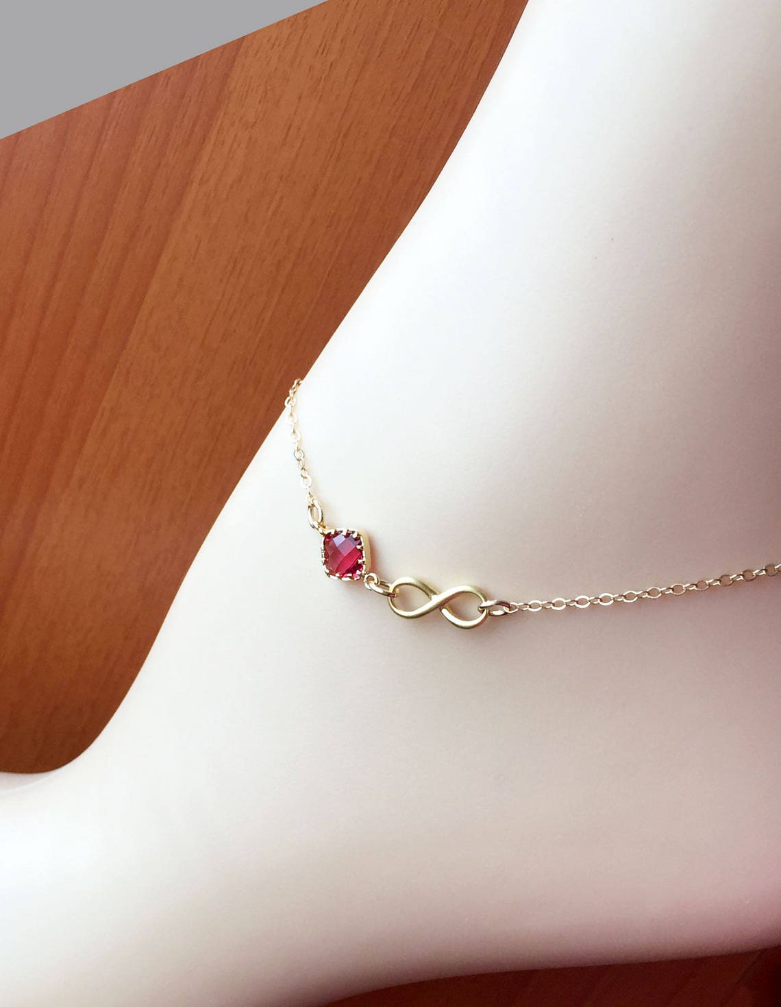 Gold Infinity Anklet Ruby Red Ankle Bracelet Gold Filled Etsy