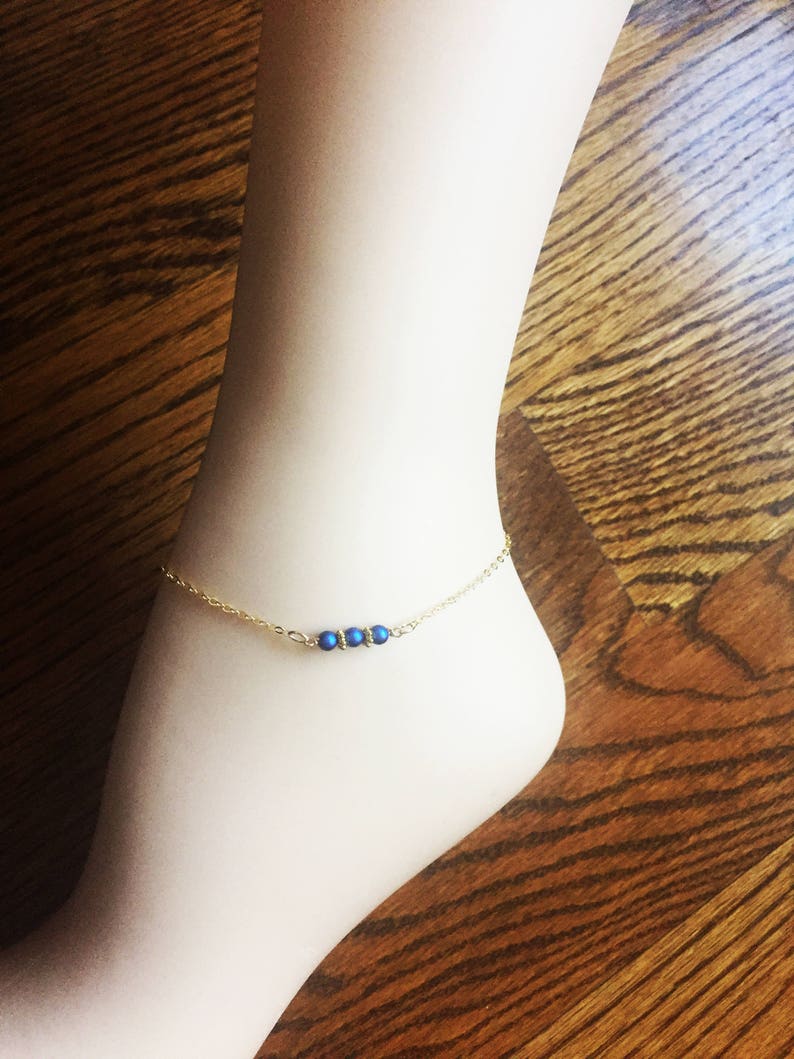 Swarovski Anklet Blue Gold Anklet Something Blue Anklet Gold Filled Chain Blue Ankle Bracelet Wedding Anklet Wedding Gift image 2