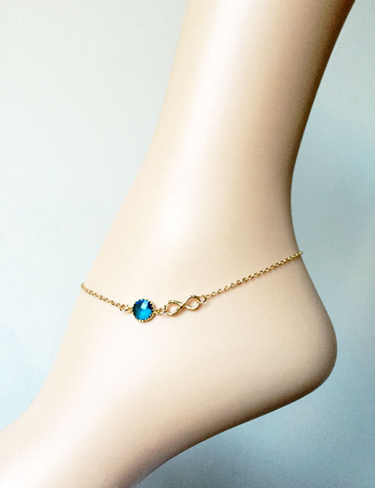 Gold Infinity Anklet 'capri Blue'faceted Framed Blue Etsy