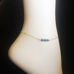 Swarovski Anklet Blue Gold Anklet Something Blue Anklet Gold Filled Chain Blue Ankle Bracelet Wedding Anklet Wedding Gift image 4