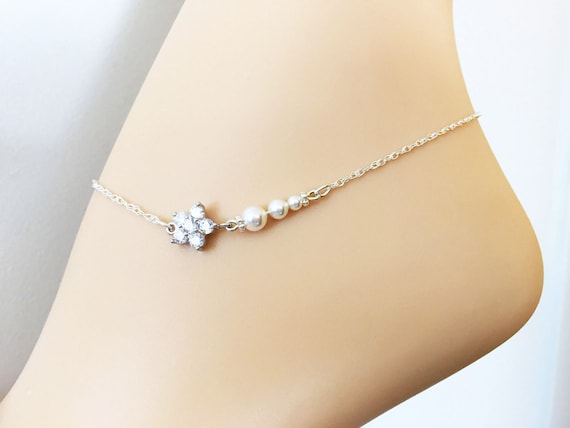 Swarovski Pearl Bridal Anklet - CZ Crystal Anklet - Sterling Silver Anklet - Bridal Accessories -Wedding Jewelry - Bridal Pearl Jewelry