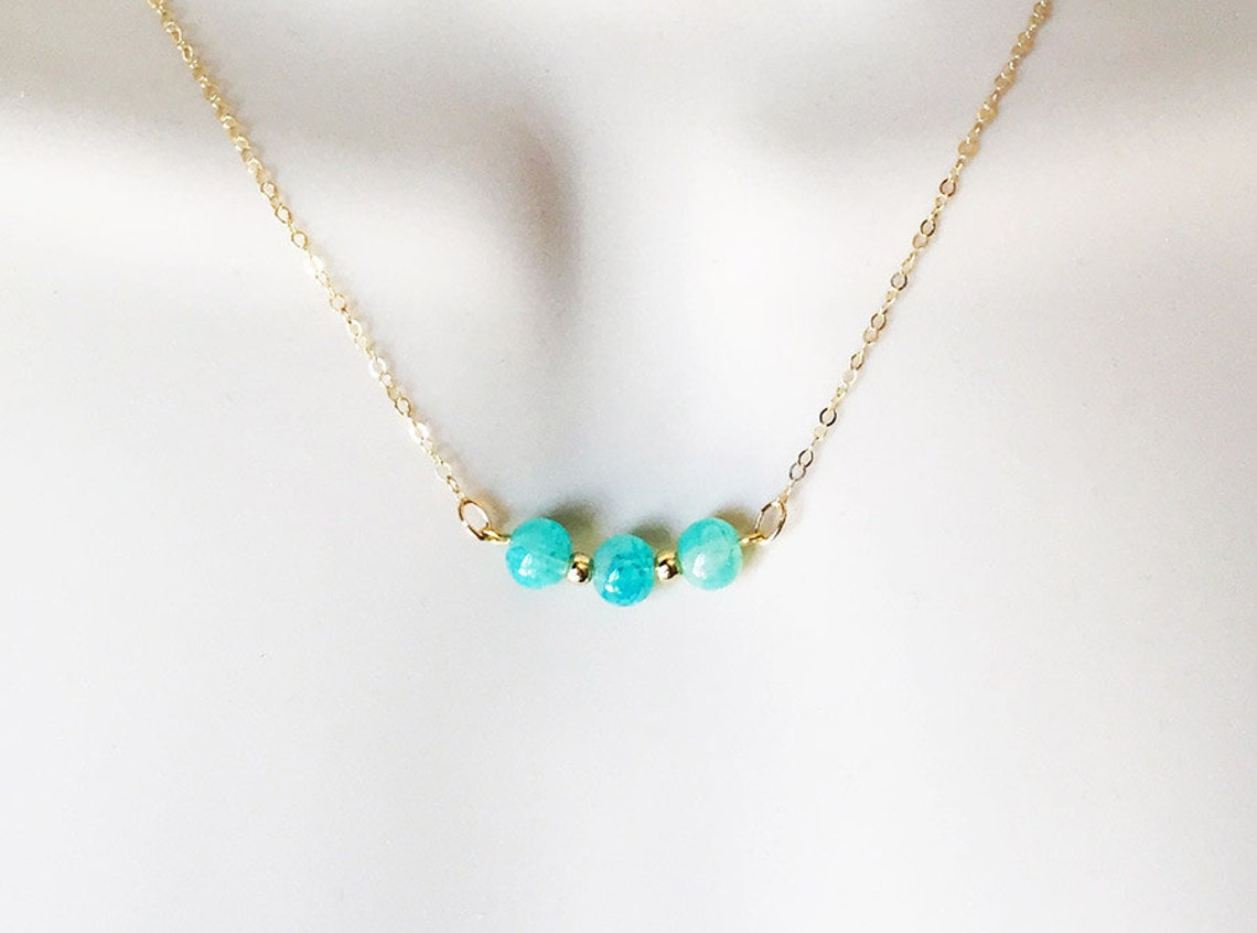 Turquoise Bar Necklace With Gold Beads-gold Filled - Etsy