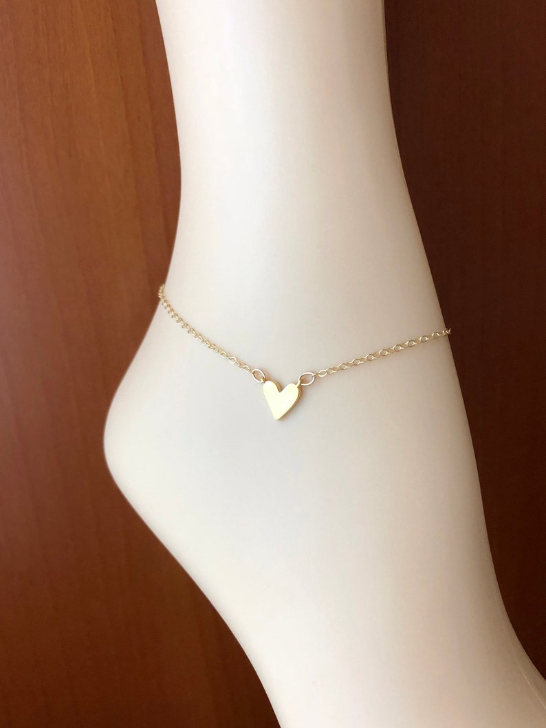 Gold Heart Anklet Love Ankle Bracelet Shiny Heart Anklet Etsy