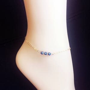 Swarovski Anklet Blue Gold Anklet Something Blue Anklet Gold Filled Chain Blue Ankle Bracelet Wedding Anklet Wedding Gift image 7