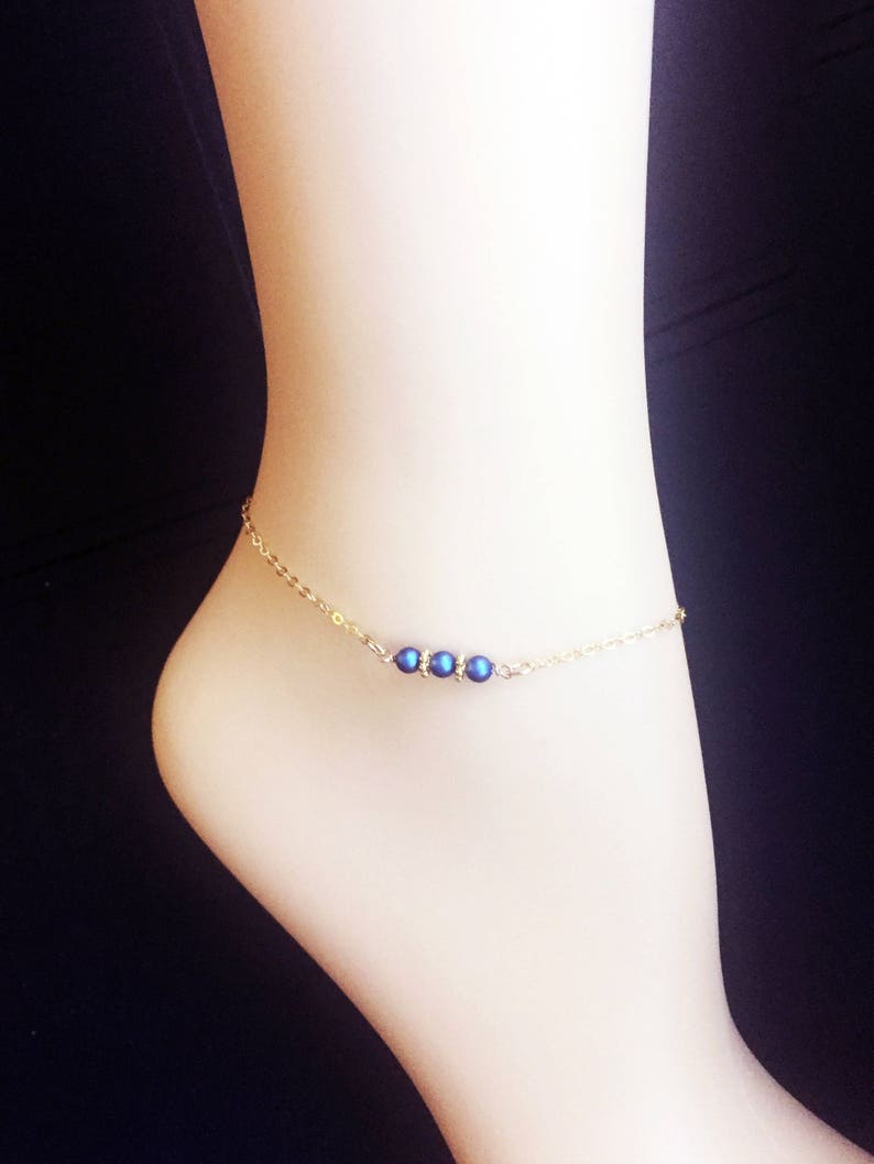 Swarovski Anklet Blue Gold Anklet Something Blue Anklet Gold Filled Chain Blue Ankle Bracelet Wedding Anklet Wedding Gift image 7