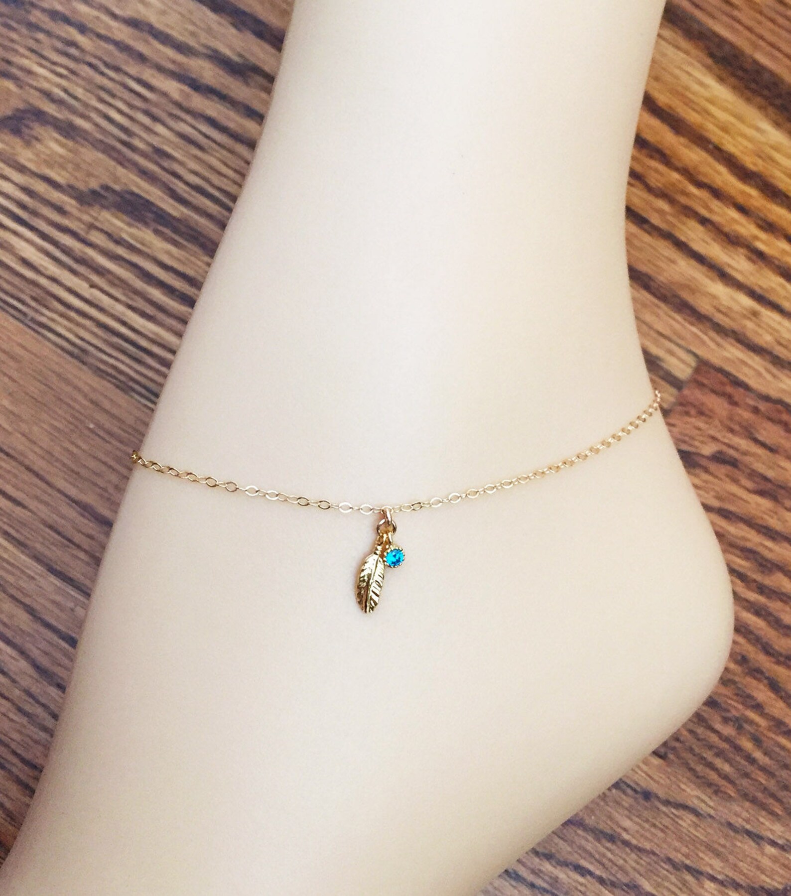 Turquoise Feather Anklet Gold Feather Anklet Feather Ankle Etsy
