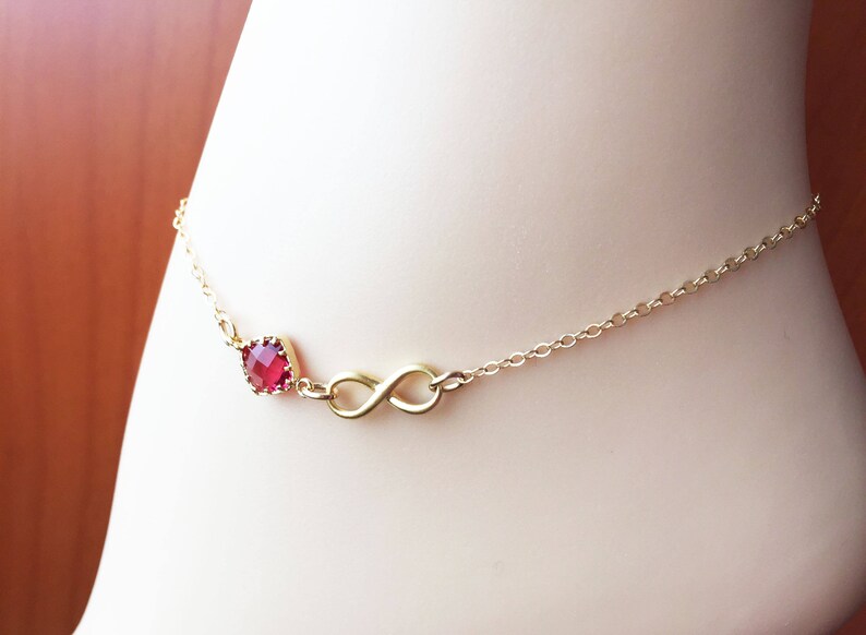 Gold Infinity Anklet Ruby Red Ankle Bracelet Gold Filled Etsy