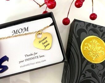 Personalized Heart Necklace • Mother’s Day Gift • 18K Gold Plated over Brass Heart • Gold-plated or Gold-filled Chain