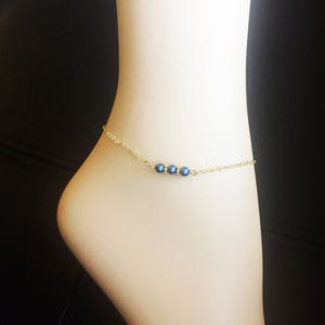 Swarovski Anklet Blue Gold Anklet Something Blue Anklet Gold Filled Chain Blue Ankle Bracelet Wedding Anklet Wedding Gift image 10