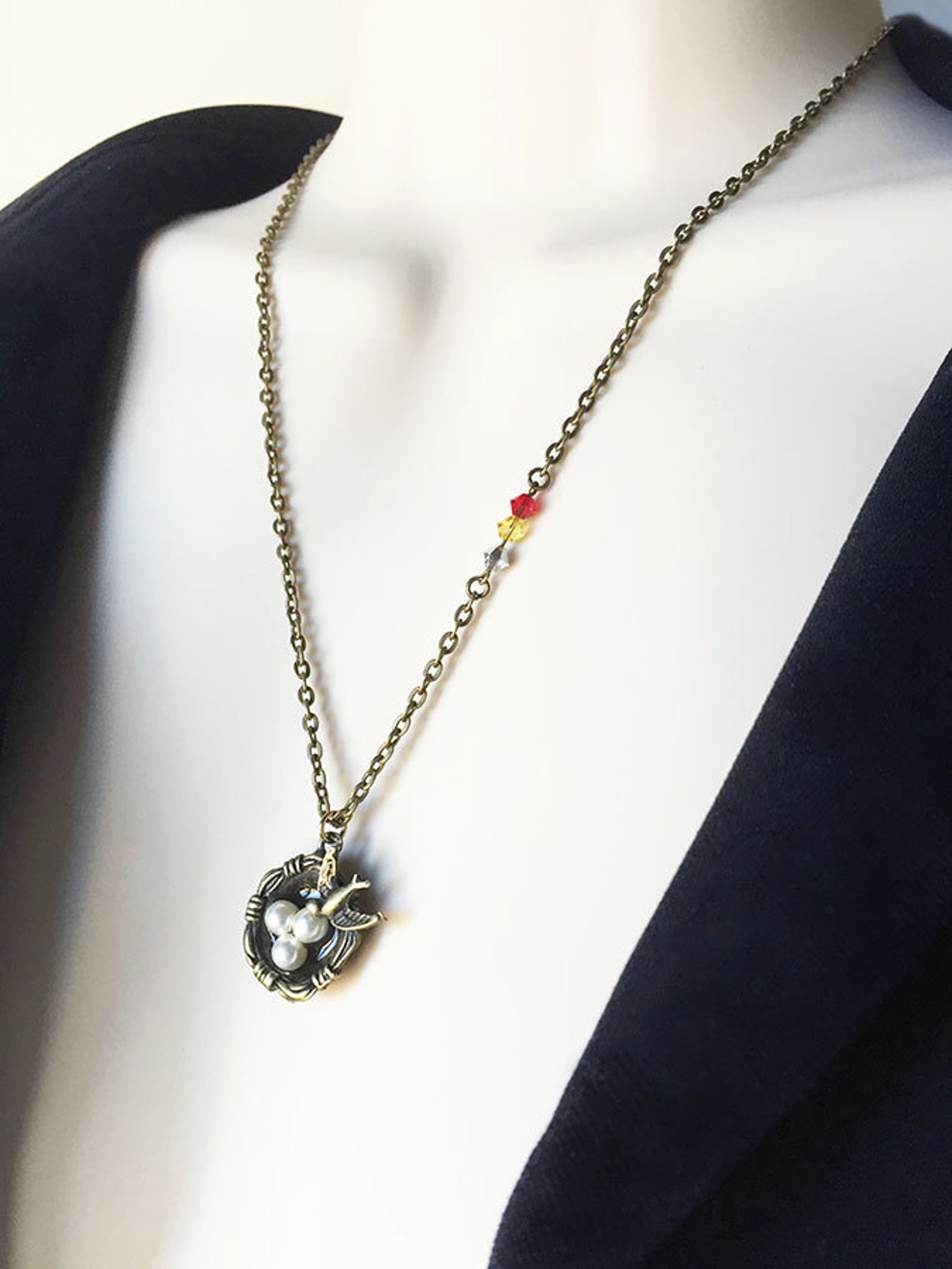 Bird's Nest Necklaceswarovski Birthstones of Your Choice Etsy