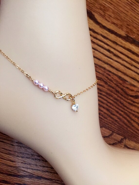 Buy Infinity Bridal Anklet Crystal Heart Anklet Swarovski Pearl