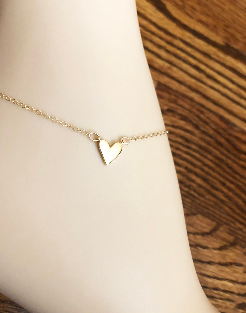 Gold Heart Anklet Love Ankle Bracelet Shiny Heart Anklet Etsy