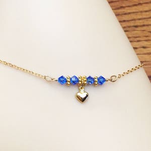 Gold Heart Anklet - Something Blue Ankle Bracelet - Swarovski Crystal Anklet - Gold Filled Chain Anklet - Love Anklet - Bridal Anklet