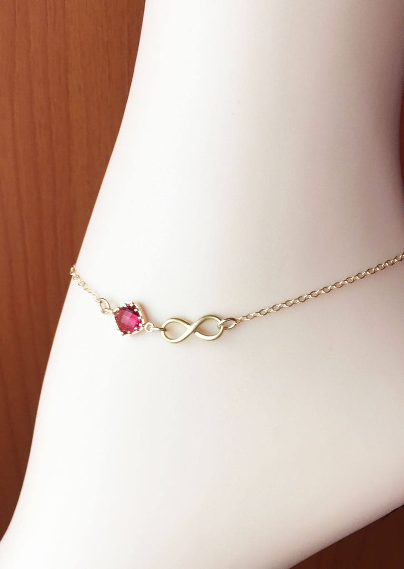 Gold Infinity Anklet Ruby Red Ankle Bracelet Gold Filled Etsy