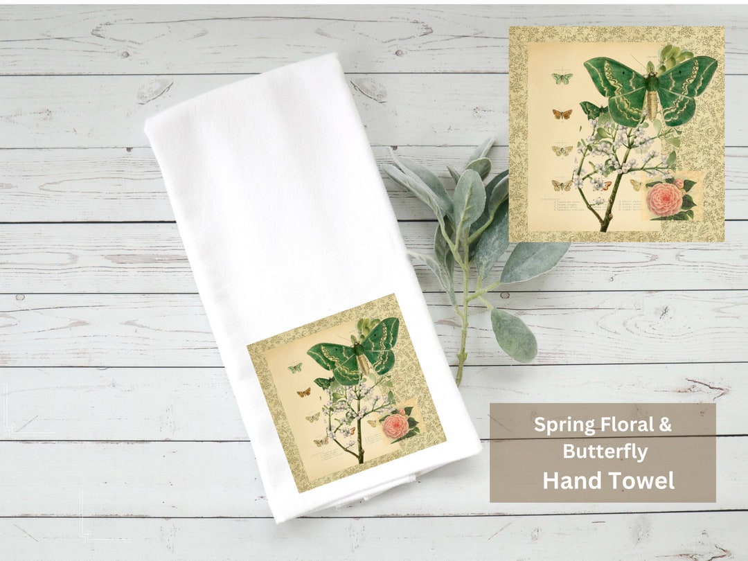 Green and Cream Kitchen Towel Vintage Inspired Collage of Spring