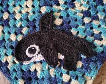 Ocean Crochet Baby Blanket 32×32″ – Handmade Orca Appliqué, Nautical Nursery Decor, Soft Acrylic, Baby Shower Gift, Unisex Afghan