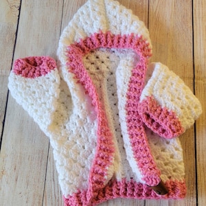Handmade Granny Stitch Baby Cardigan with Hood: Cream & Rose, 3-6 Months