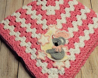 Handmade Granny Square Crochet Baby Blanket: Pink & White Afghan