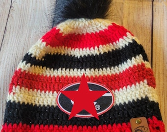Georgia Bulldogs Crocheted Beanie: Red, White & Black Helmet Patch
