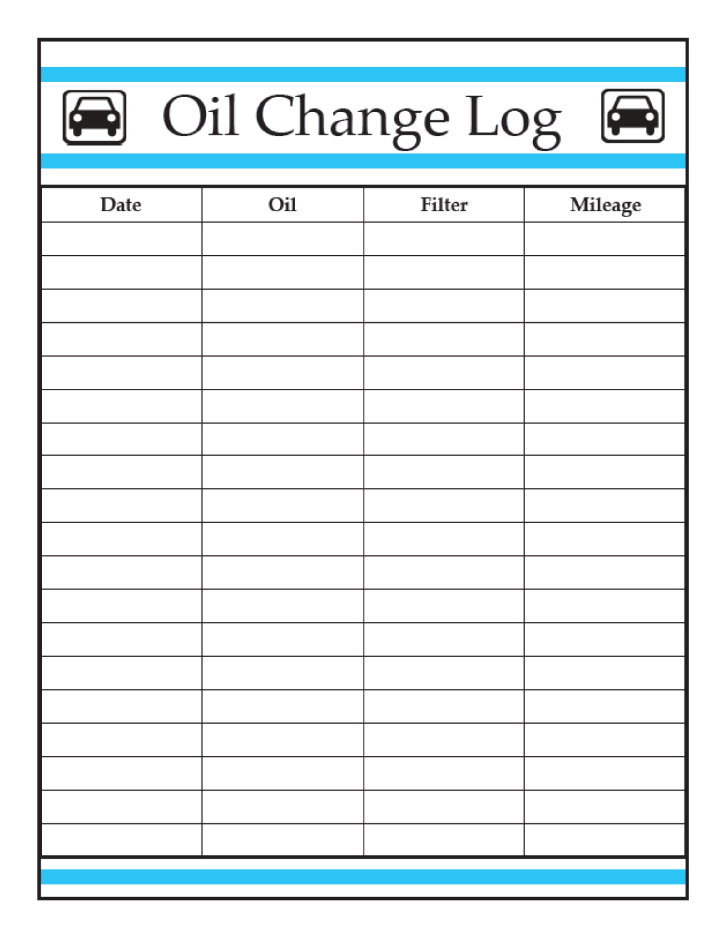 Printable Oil Change Log Etsy