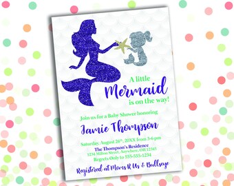 Mermaid Baby Shower Invitation - Baby Girl Baby Shower - Baby Shower - Little Mermaid - Printable - 5x7 Invitation - Under the Sea