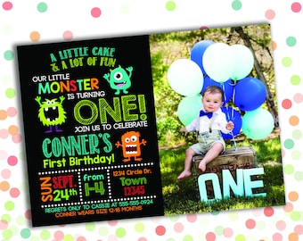 Monster - Birthday Invitation - Any Age - Customized - Personalized - 5x7 Invite - With Picture